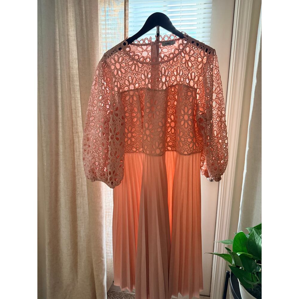 Aomei formal Peach Eyelette and Pleated Dress L